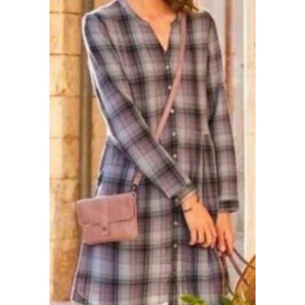 Garnet Hill Plaid Lightweight Gauze Shirt Dress Womens 6 Organic Cotton Boho